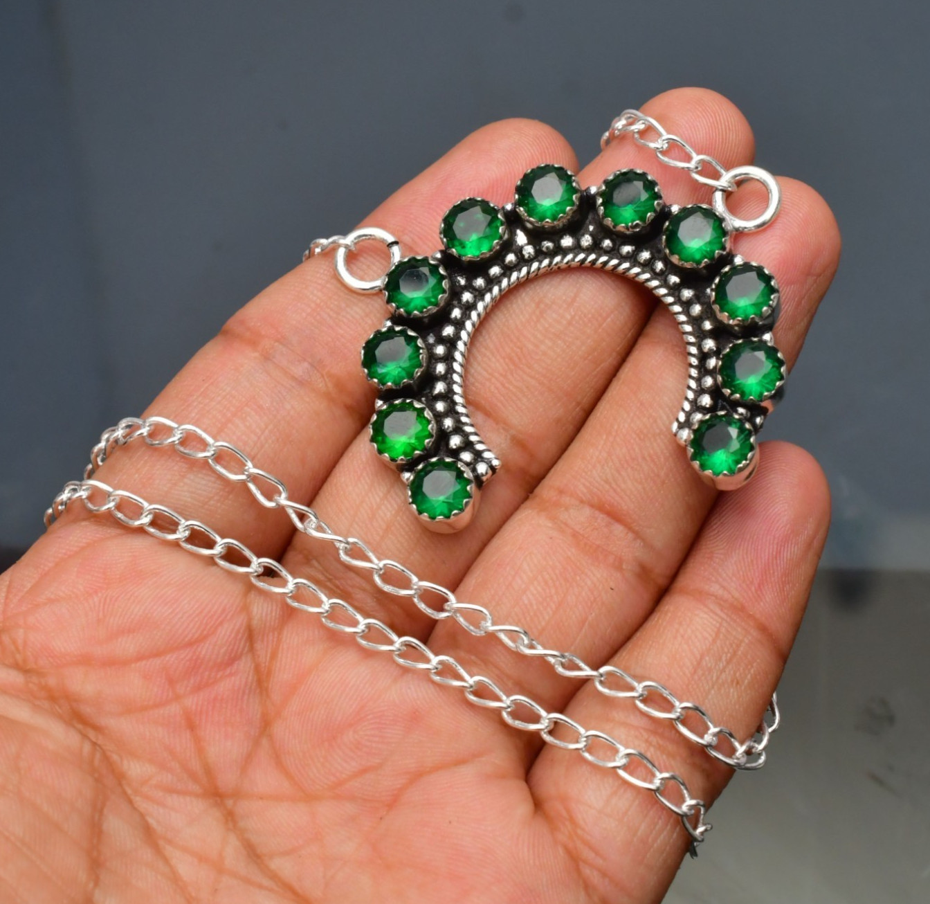 Chrome Diopside Gemstone 925 sterling silver Handmade Necklace Size : 16-20″