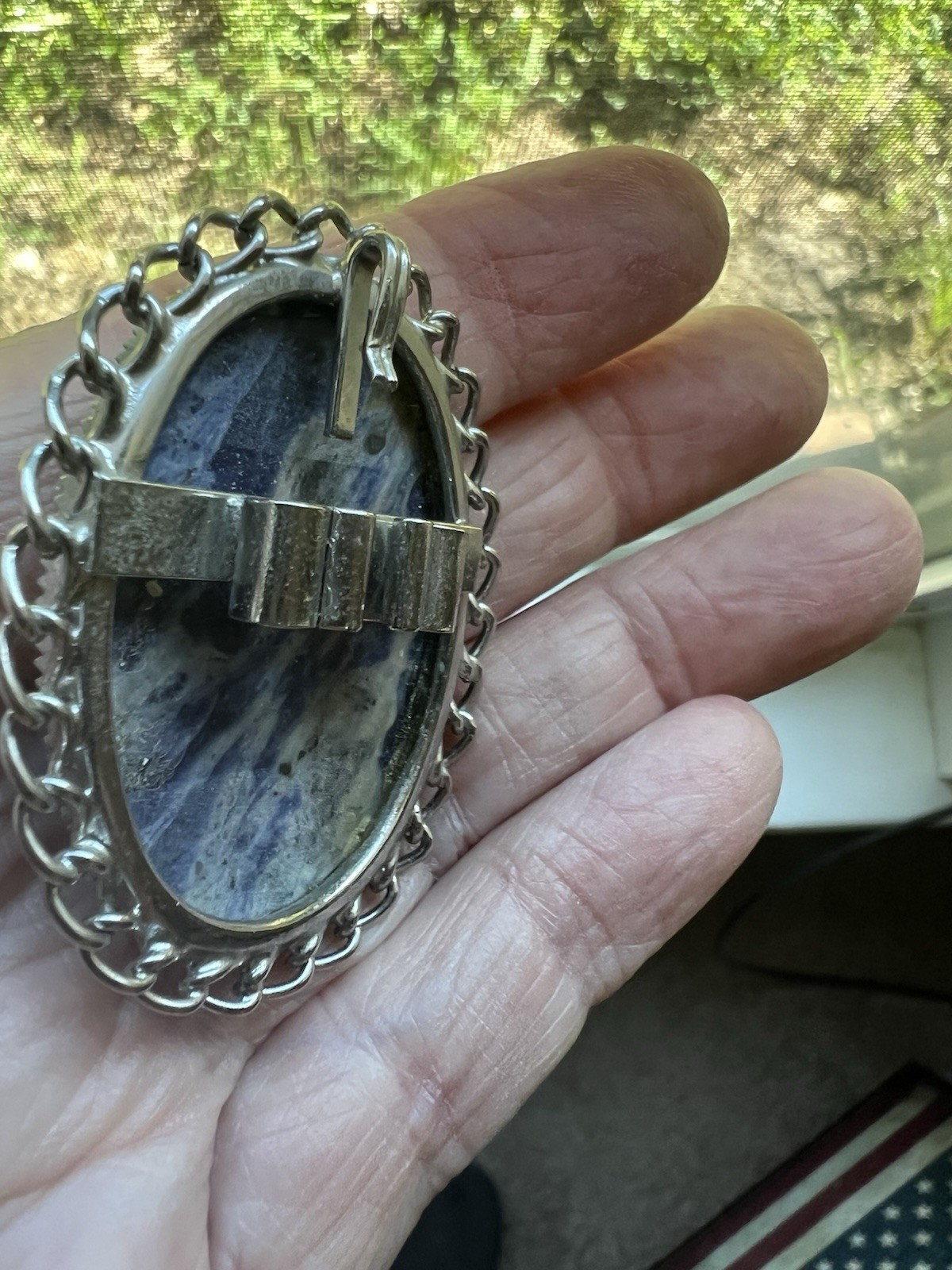 Authentic Vintage Pendant Bolo Tie Semiprecious Gemstone Swirly Blues