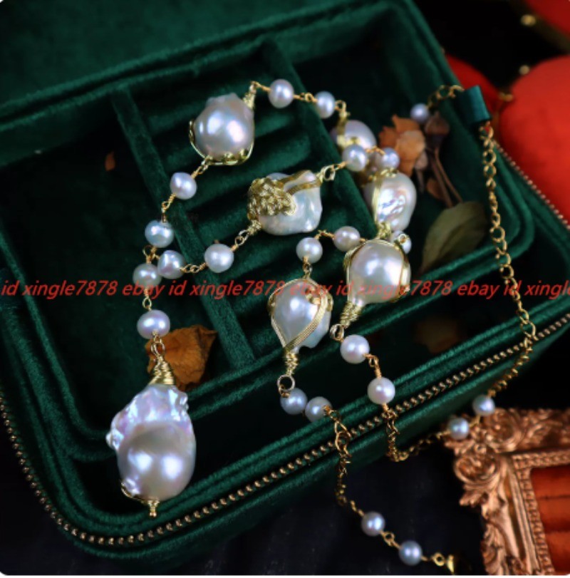 Elegant Fashion Natural 15-20mm Freshwater White Keshi Pearl Chain Long Necklace