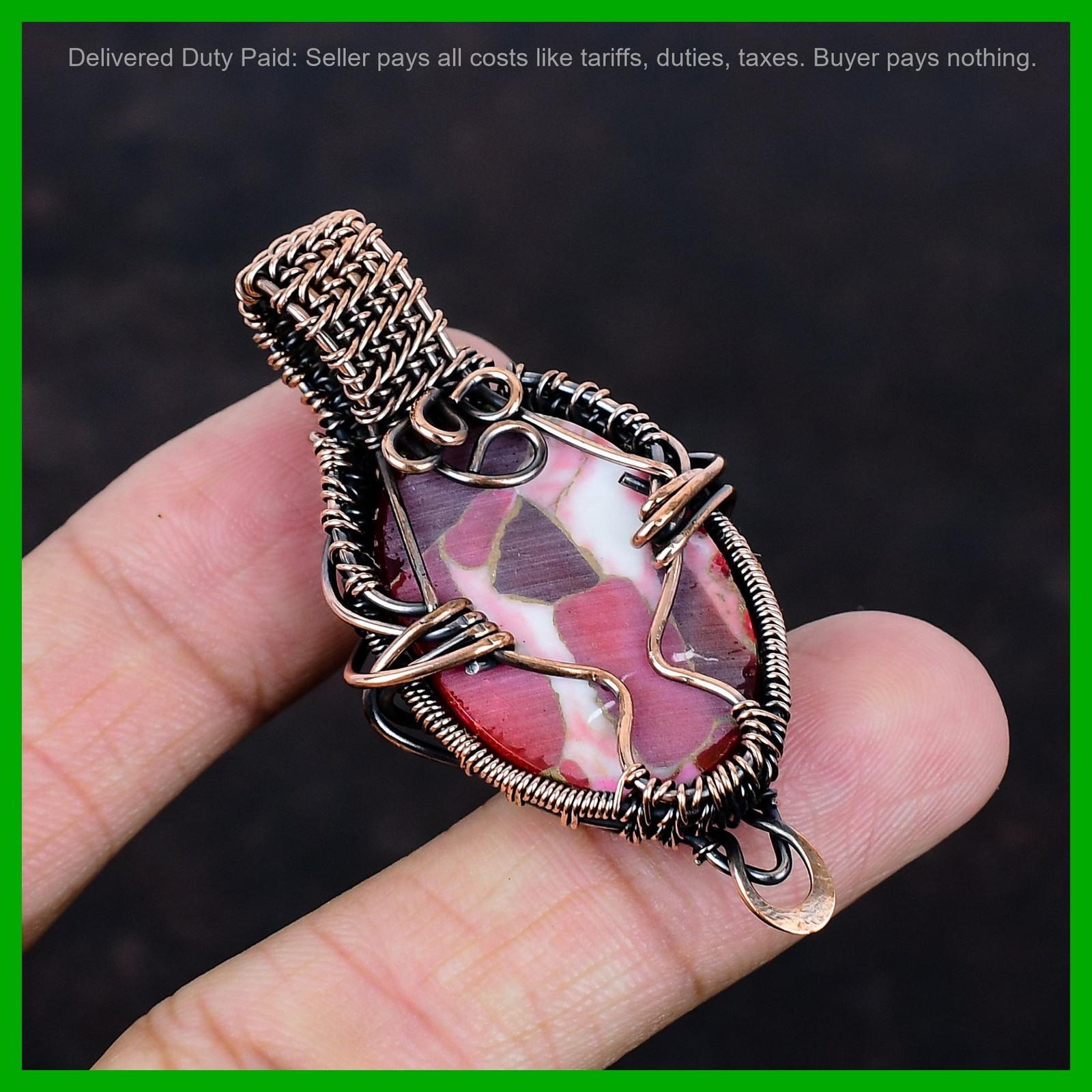 Copper Kingman Red Mohave Copper Turquoise Gemstone Wedding Wire Wrapped Pendant