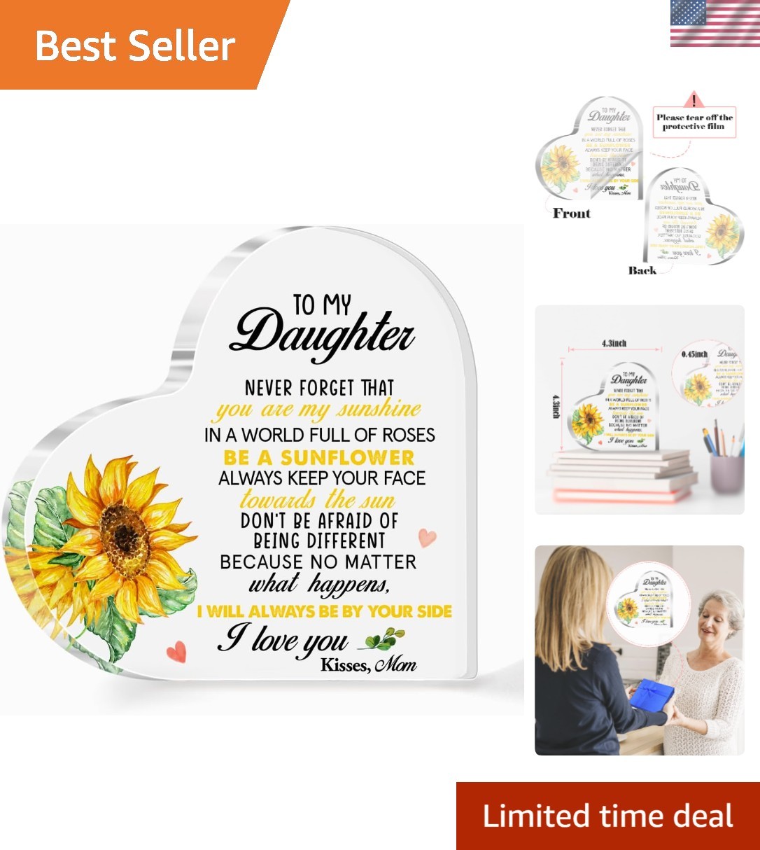 Meaningful Acrylic Heart Plaque – Perfect Gift for Daughters’ Birthdays and More