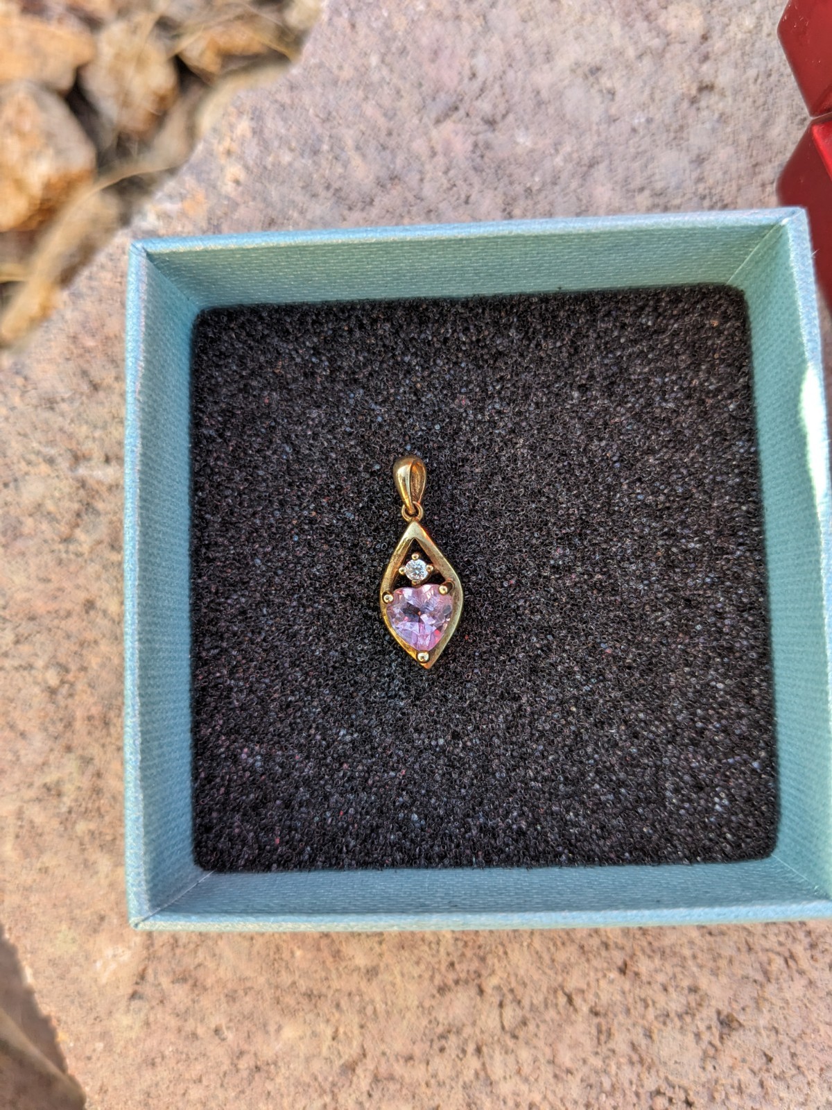 Gold Tone Yellow Gold Heart Charm Pendant, Purple Amethyst Stone, Prong Set