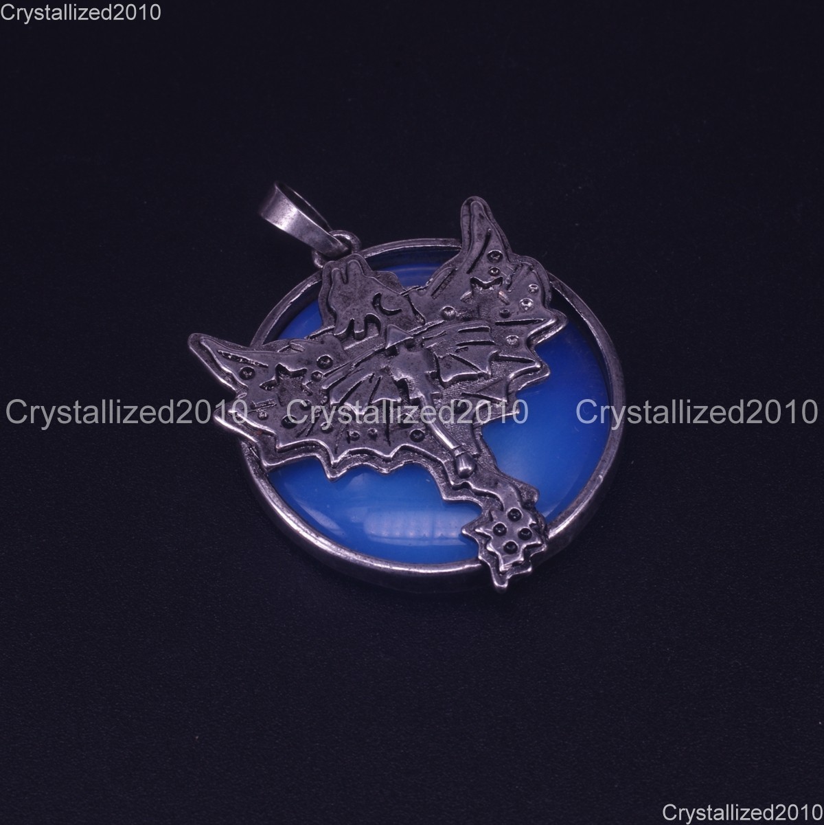 Natural Gemstone Dragon Pendant Round Cabochon Necklace Bead Tibetan Silver 32mm