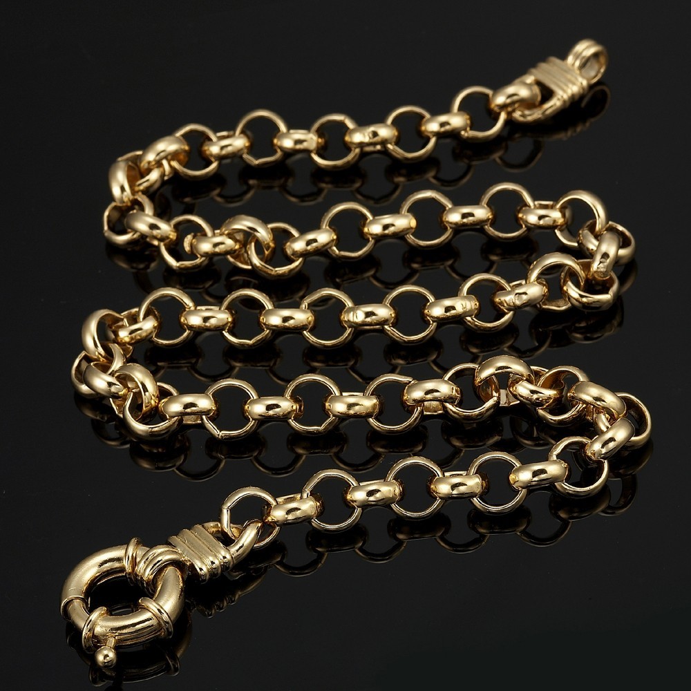 18K GL Solid Thick Belcher Yellow Gold Necklace & Antique Style Lifebuoy Clasp
