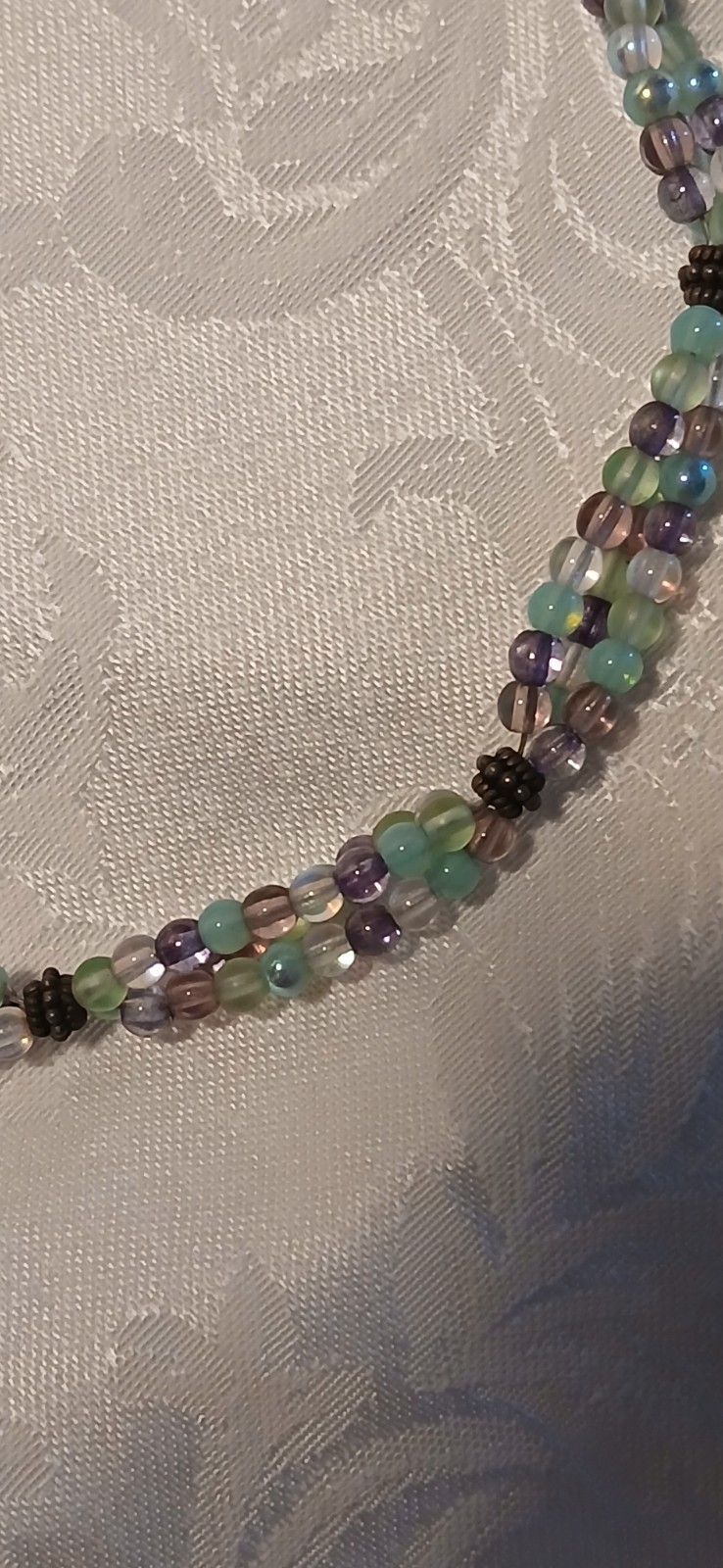Triple Strand Choker, Amethyst, Blue, Clear, Glass, Toggle Clasp, 15″, Handmade