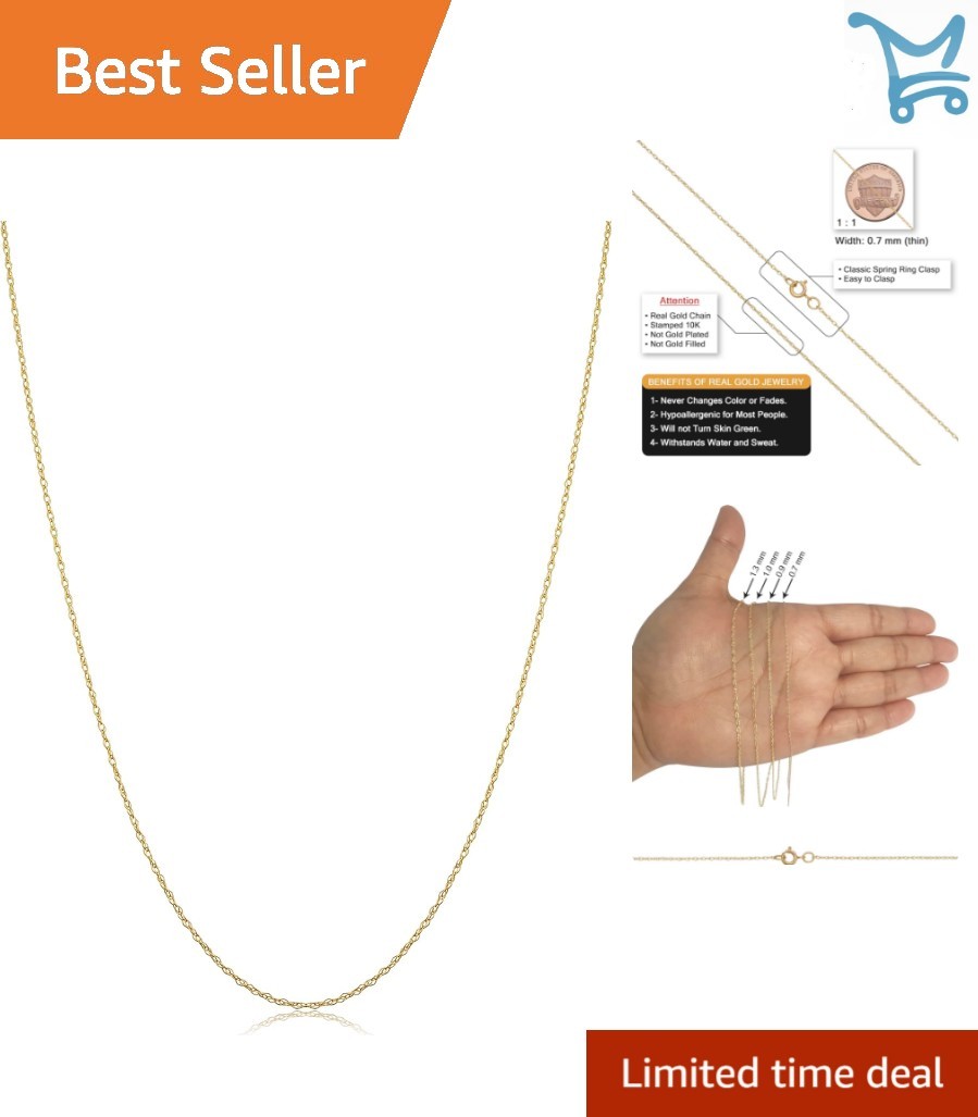 10k Gold Rope Chain Necklace 14 Inch Lightweight Thin Jewelry for Women