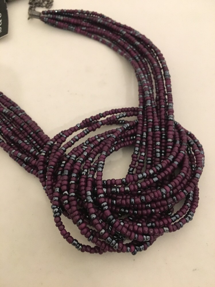 New With Tag A.N.A. Adjustable Necklace Black Brown Small Beads 10 Strand (345)