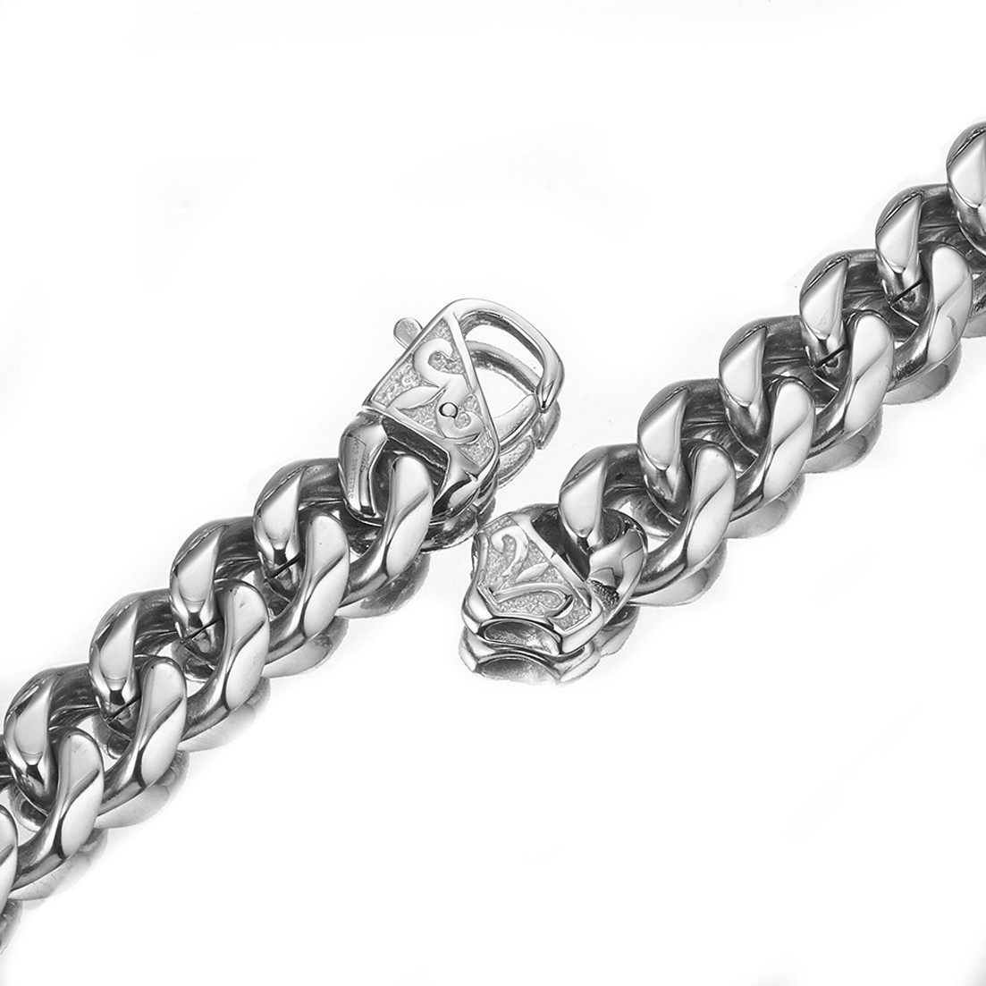 13/15mm Heavy Cut Men’s Chain Stainless Steel Curb Cuban Link Bracelet Necklace