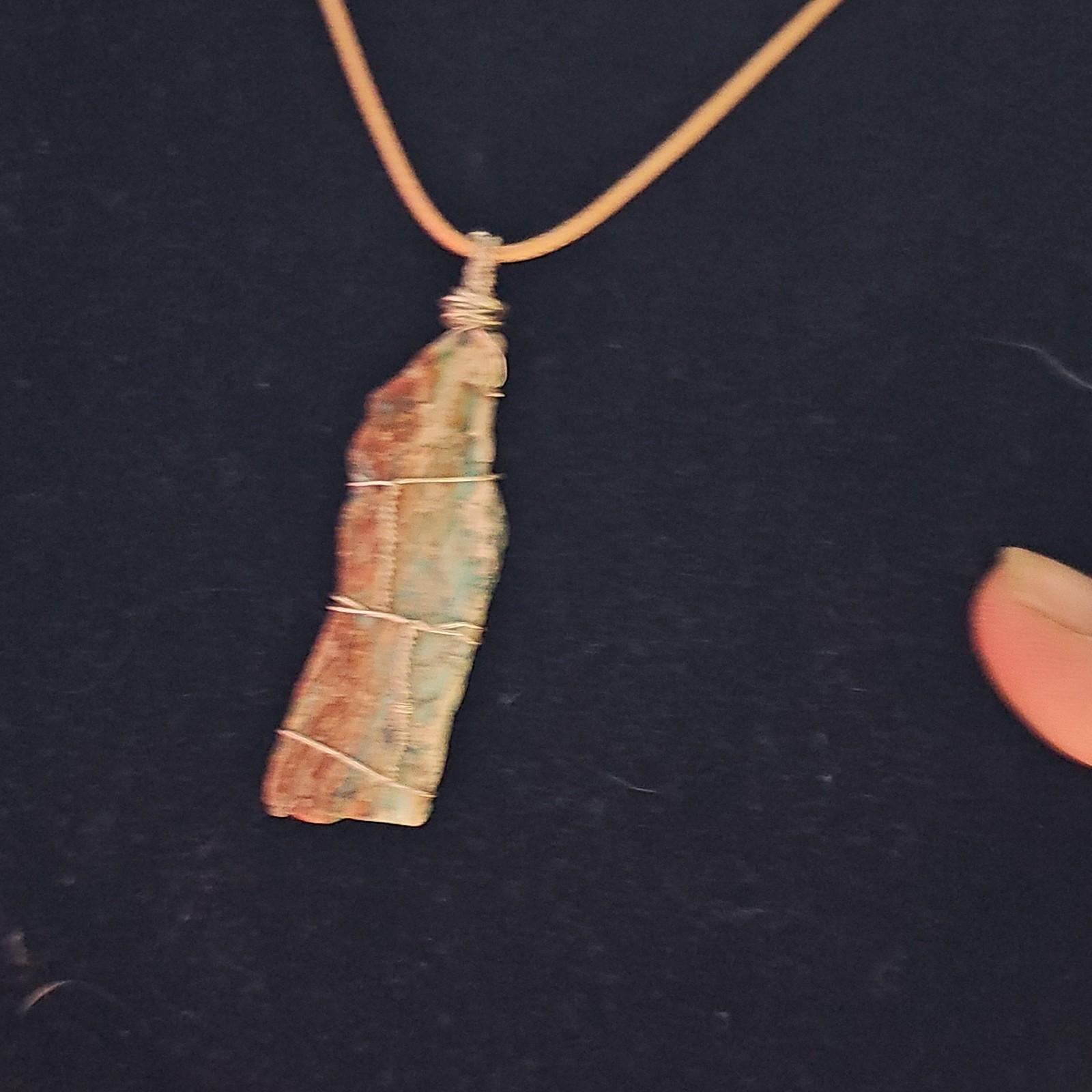 Handmade Wire Wrapped Freeform Stone Pendant Charm Cord Necklace Brown/Green
