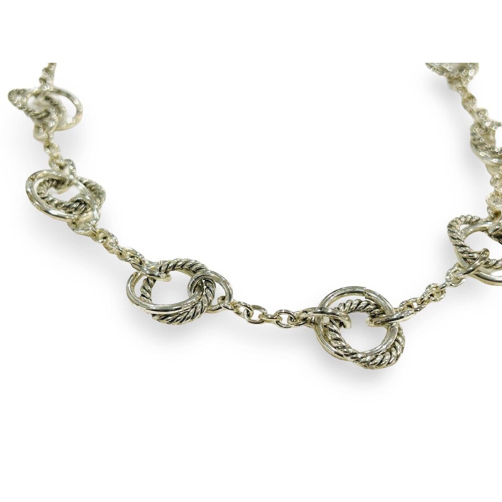 Ralph Lauren Fashion Necklace Oval Links & Rings Metallic Silver Collar Size 17”