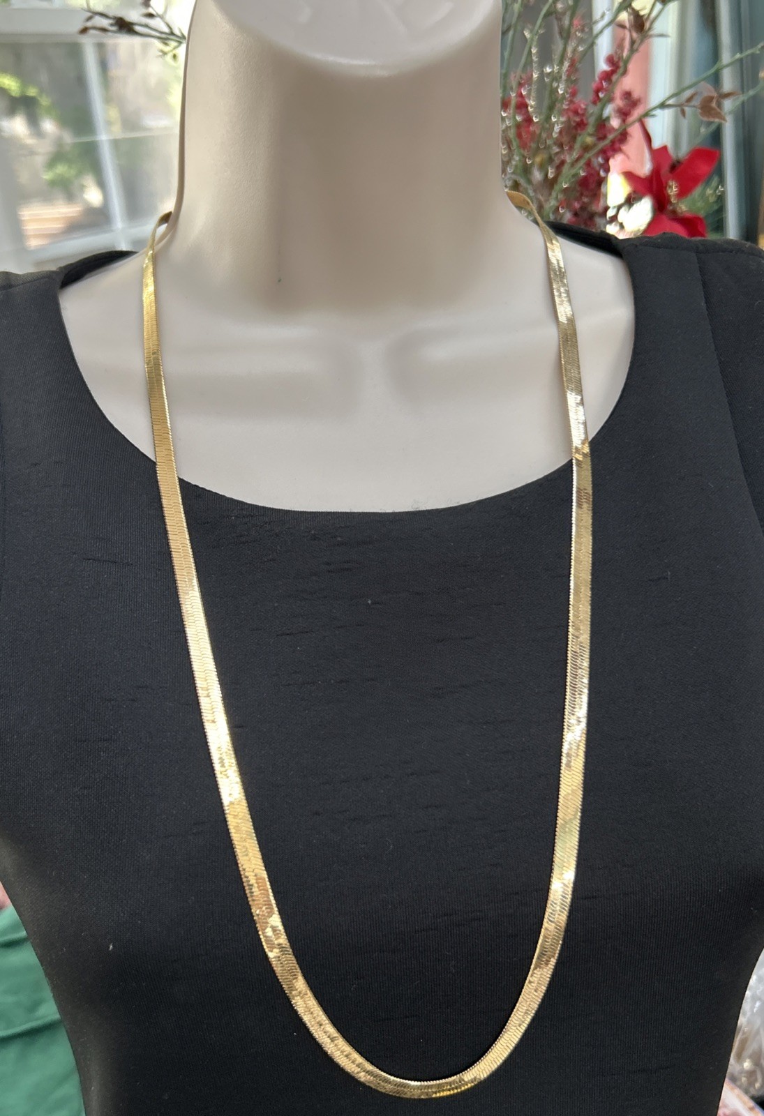 Bright Gold Plated 30” Herringbone Chain Necklace For Men Or Women 4mm Unisex