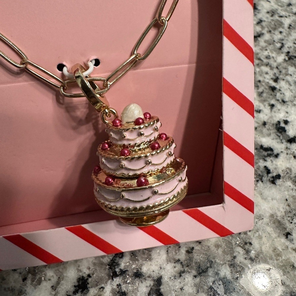 Gold and Pink Cake locket Pendant Necklace