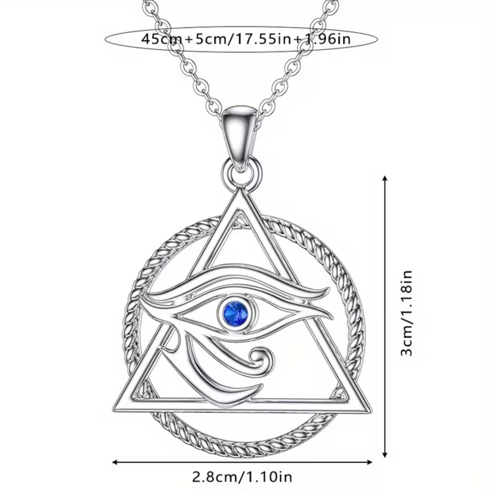 Silver Eye of Horus Crystal Necklace Protection Good Health Amulet Charm Pendant
