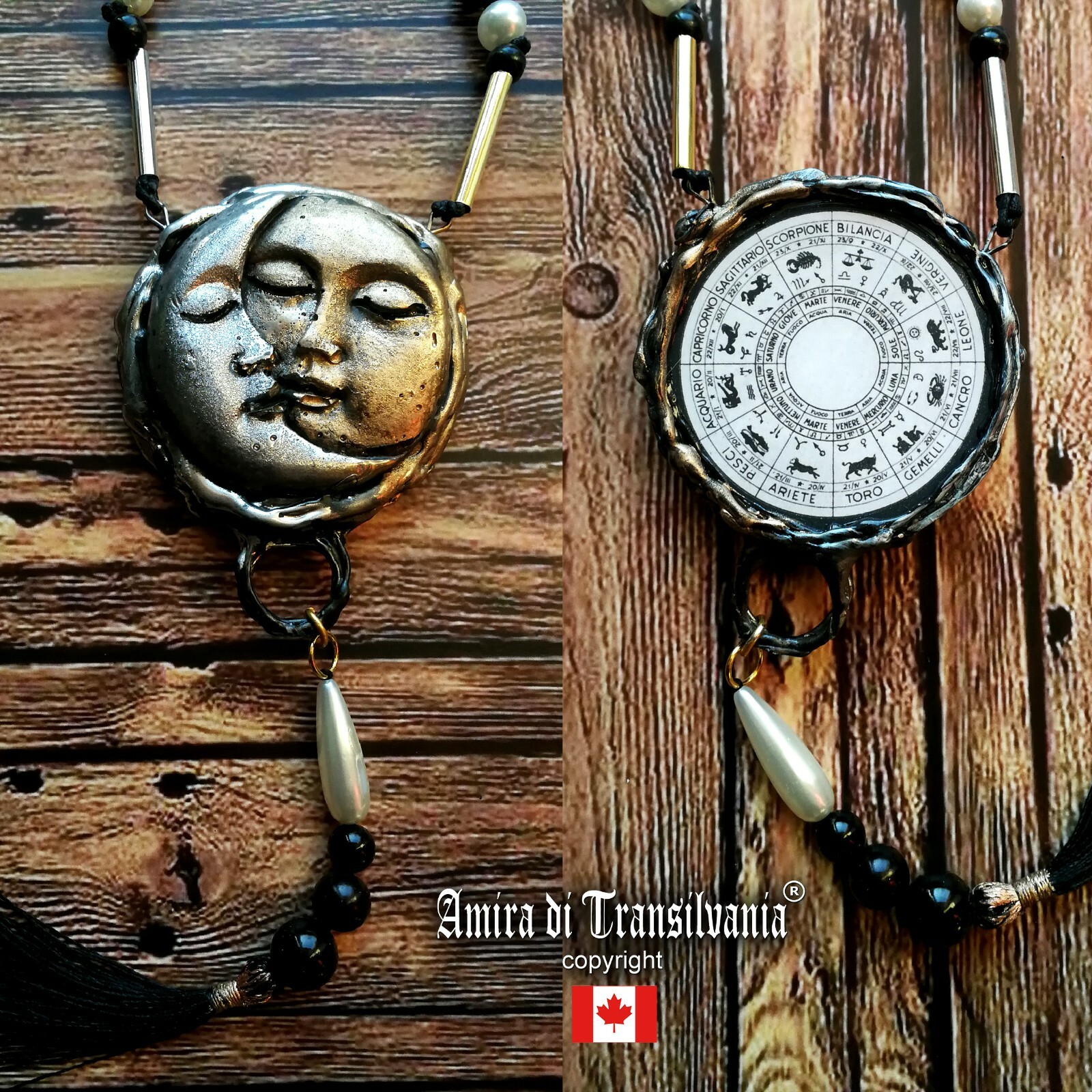 Celestial Pendant Good Luck Amulet Horoscope Zodiac Moon Sun Star Lucky Talisman