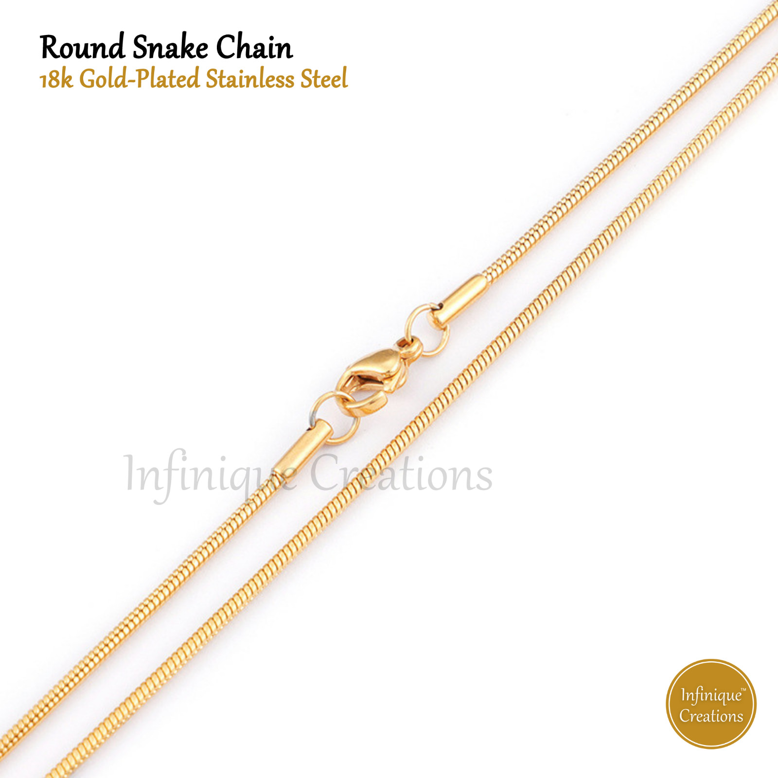 Stainless Steel Round Snake Chain 18K Gold Plated 16-30″ Men Women Necklace