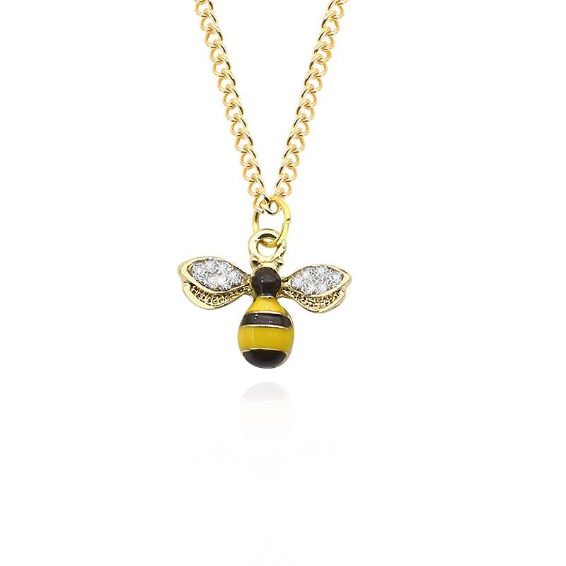 Cute Bee Pendant Necklace Women Girls Crystal Wings Long Chain Jewelry Gift