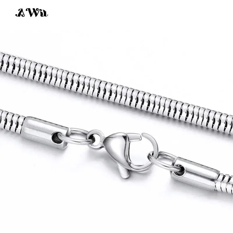 0.9-8mm Stainless Steel Men Women Round Snake Chain Necklace 7-47” Never Fade