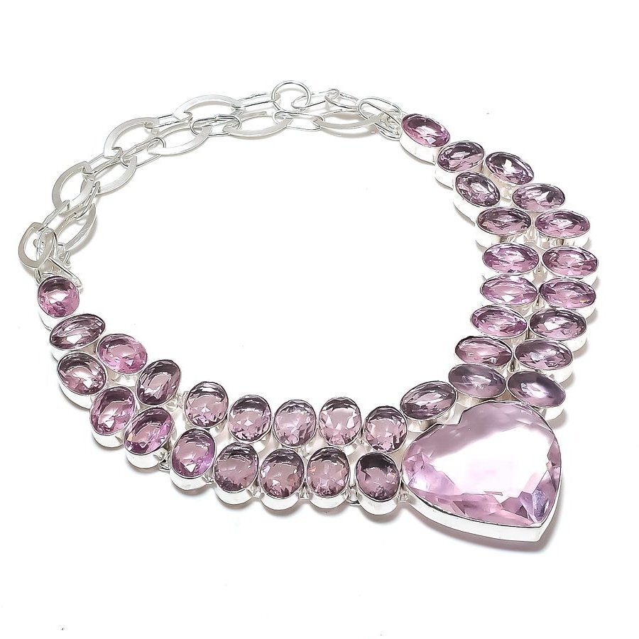 Pink Kunzite Gemstone Necklace Handmade Adjustable Chain Unique Gift Jewelry 18″
