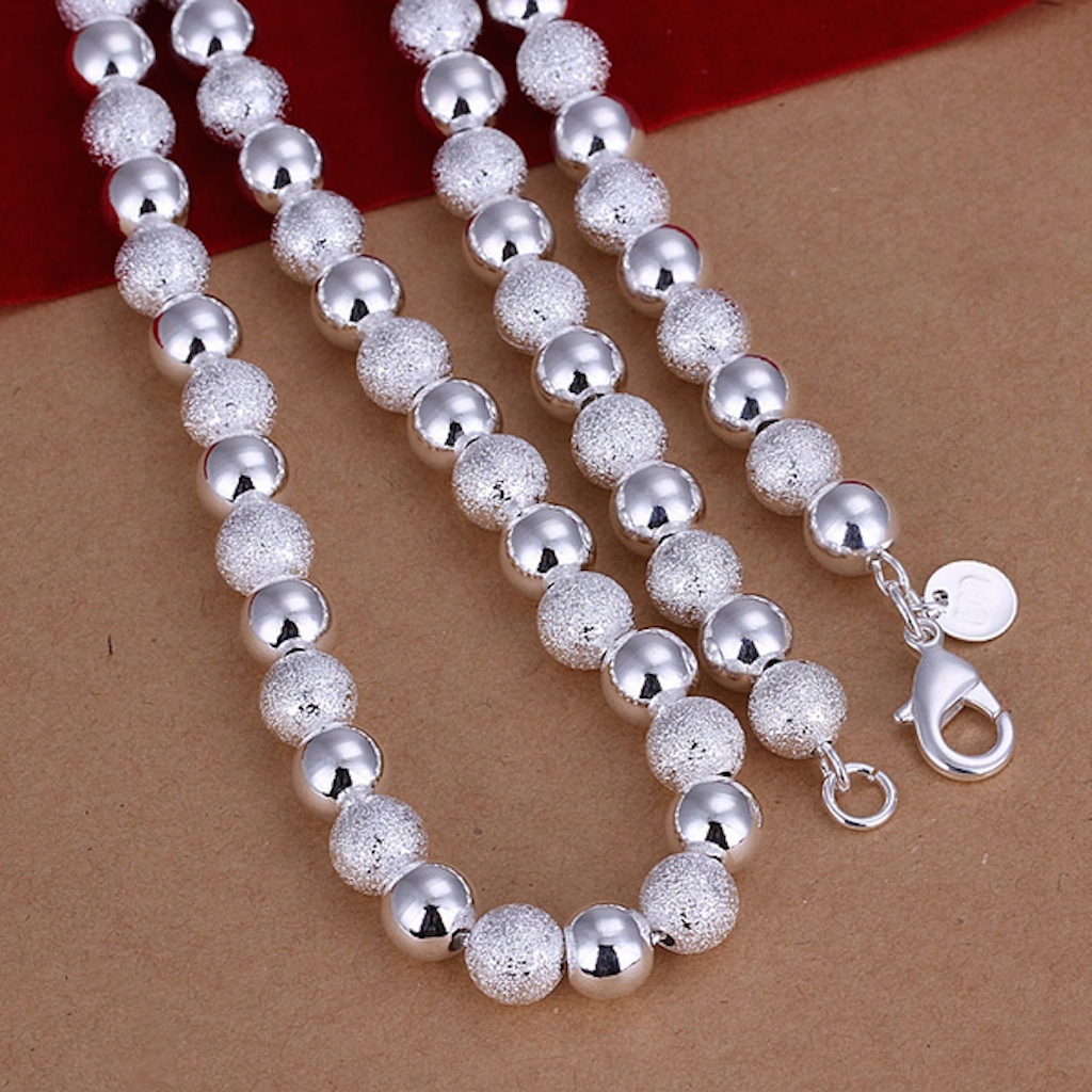 925 Sterling Silver Necklace Beads Balls 20 Inches 8MM Lobster Clasp B19
