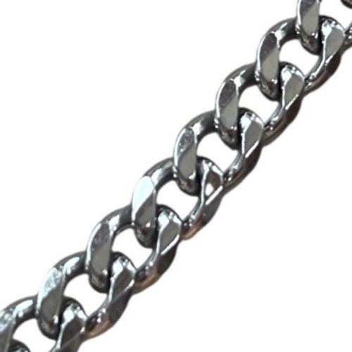 Silver Tone Curb Chain Necklace Polished Flat Link Unisex Jewelry 18″ Comfort
