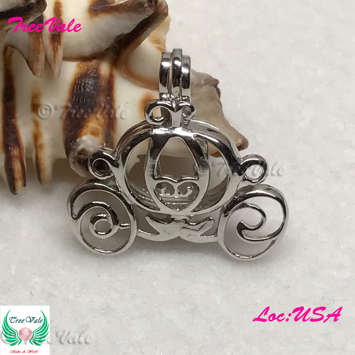 Princess Carriage – 925 Sterling Silver – Locket Pearl Cage Pendant – Hold 6-7mm