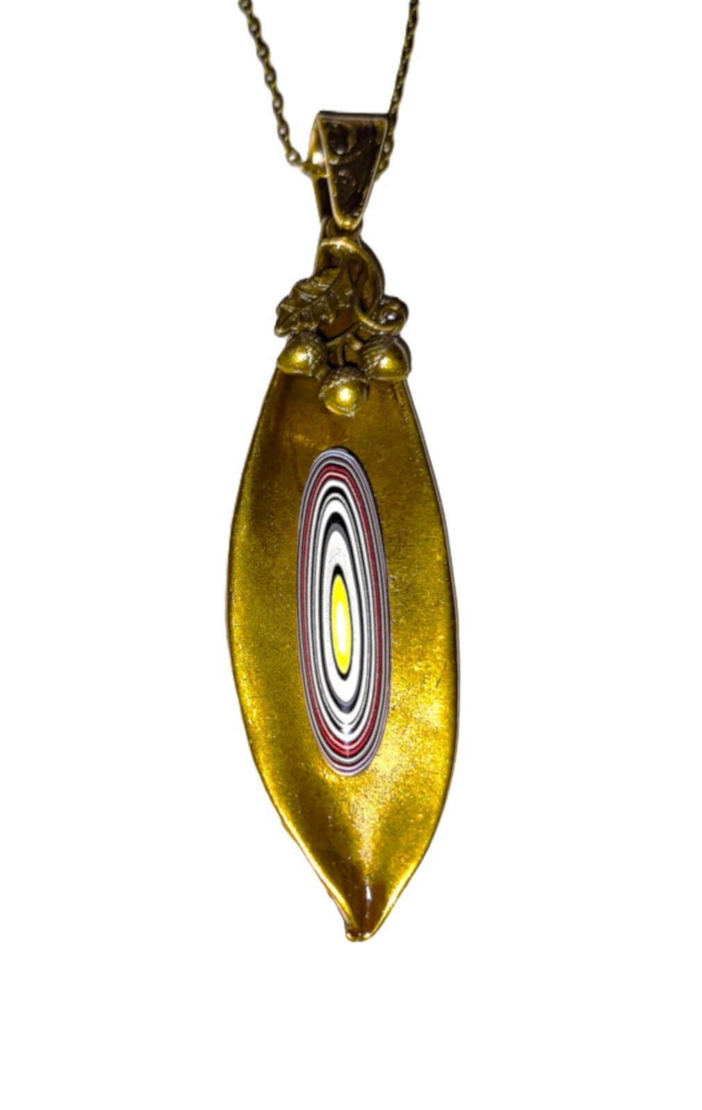 Fordite detroit agate Cabochon necklace on bronze pea pod and Chain 76