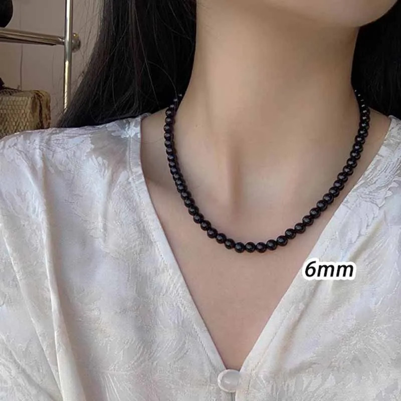 Fashion Punk Smooth Black Round Beads String Necklace for Women Men Unisex