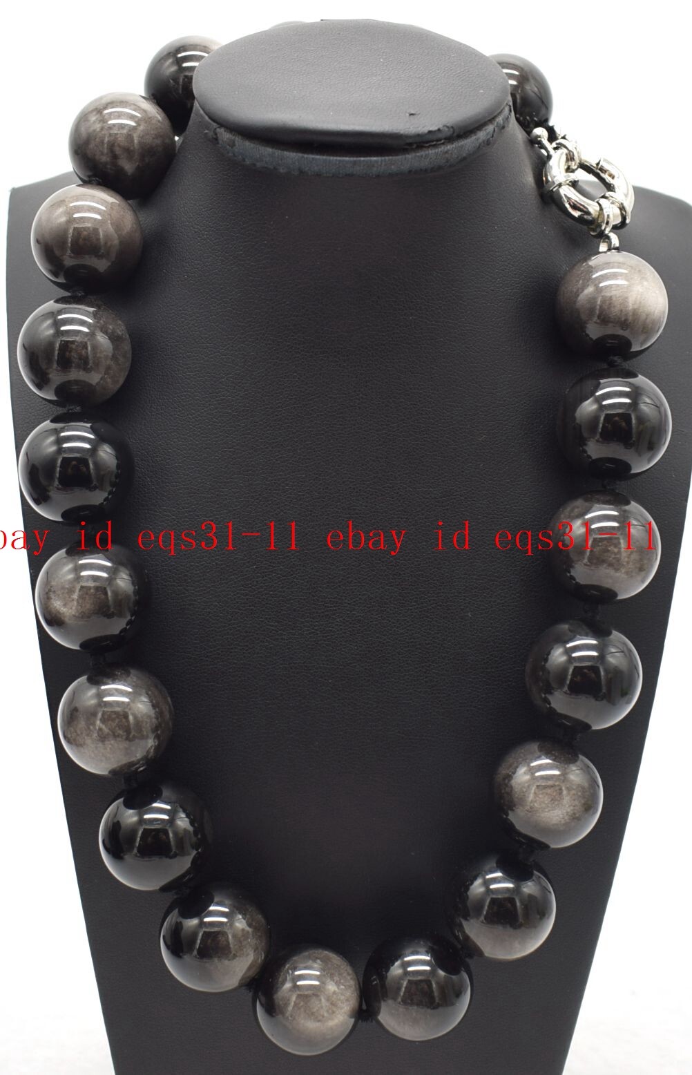 Huge 20mm Natural Silver Eye Obsidian Round Gemstone Necklace Jewelry 16-28″ AA