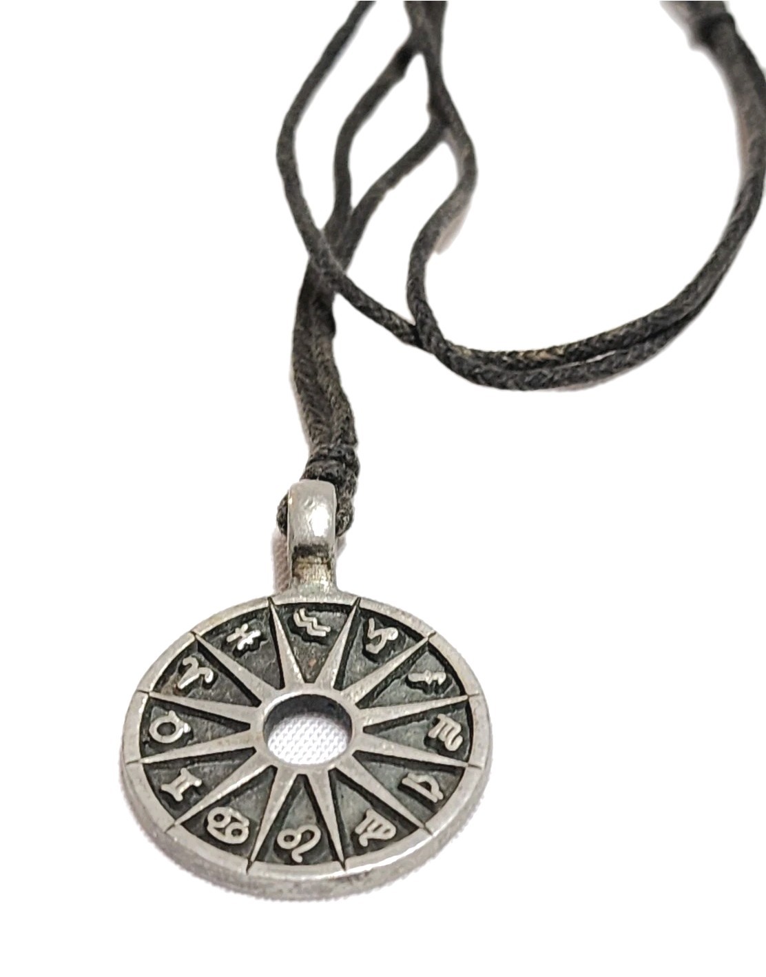 Zodiac Signs Pewter Pendant Charm Necklace Pewter Tone BlacK Cord Astrology