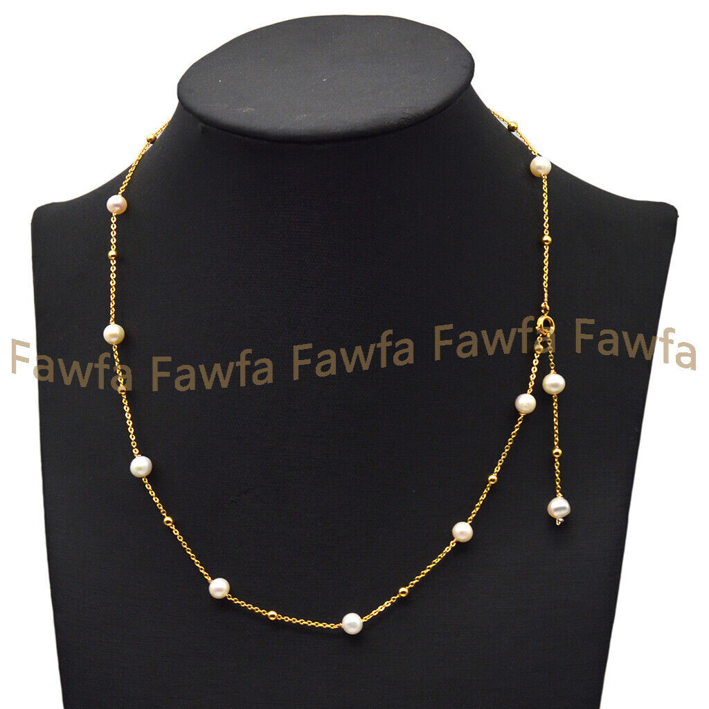 Natural White 6-7mm Freshwater Baroque Pearl Beads Chain Necklace 20/32”