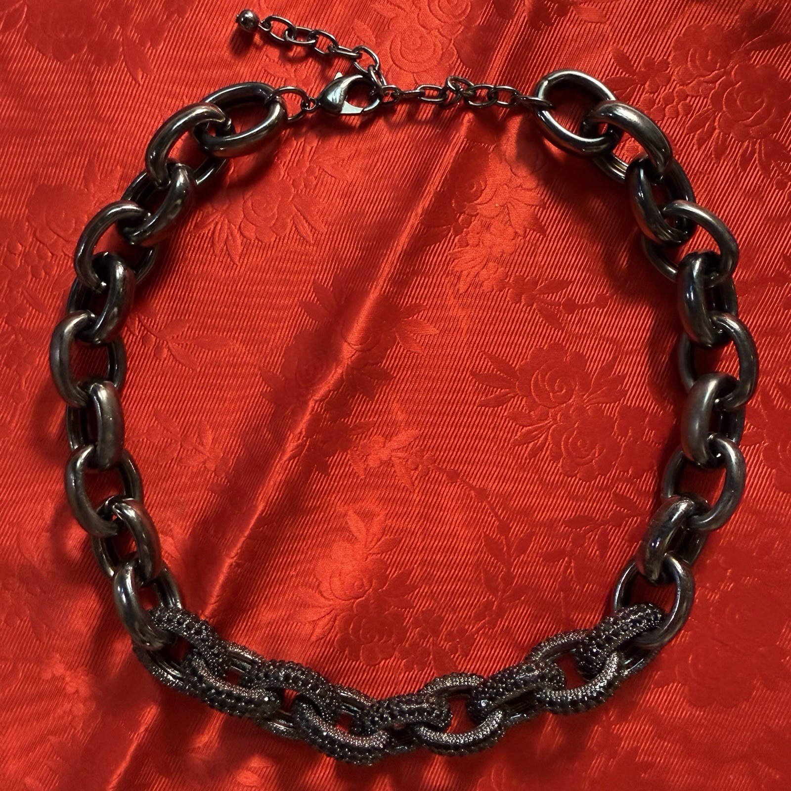 Gothic Heavy Chunky Chain Link Black Crystal Gunmetal Statement Necklace 17”-20”