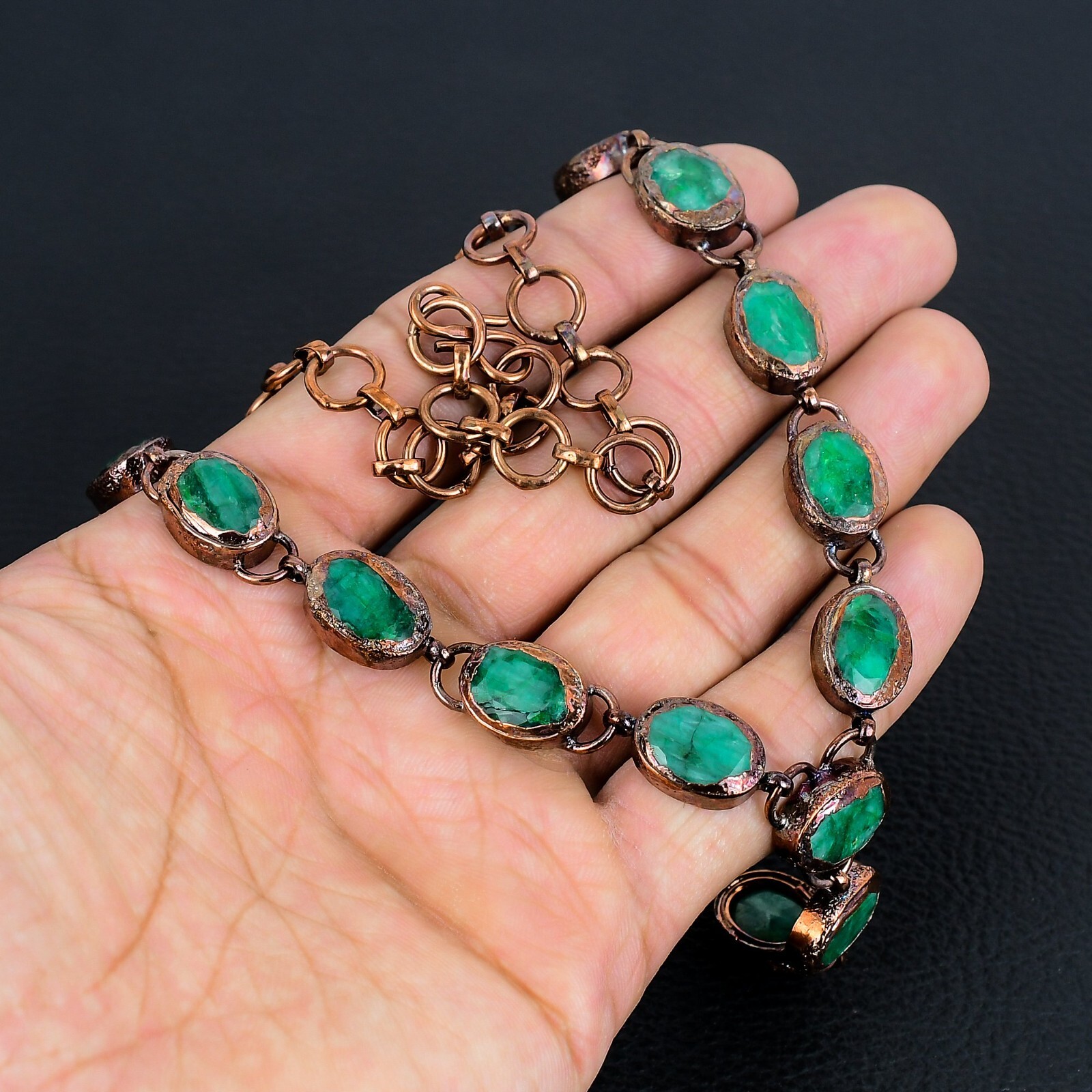 Emerald Handmade Gemstones Copper Electroformed Oval Shape Necklace Jewelry