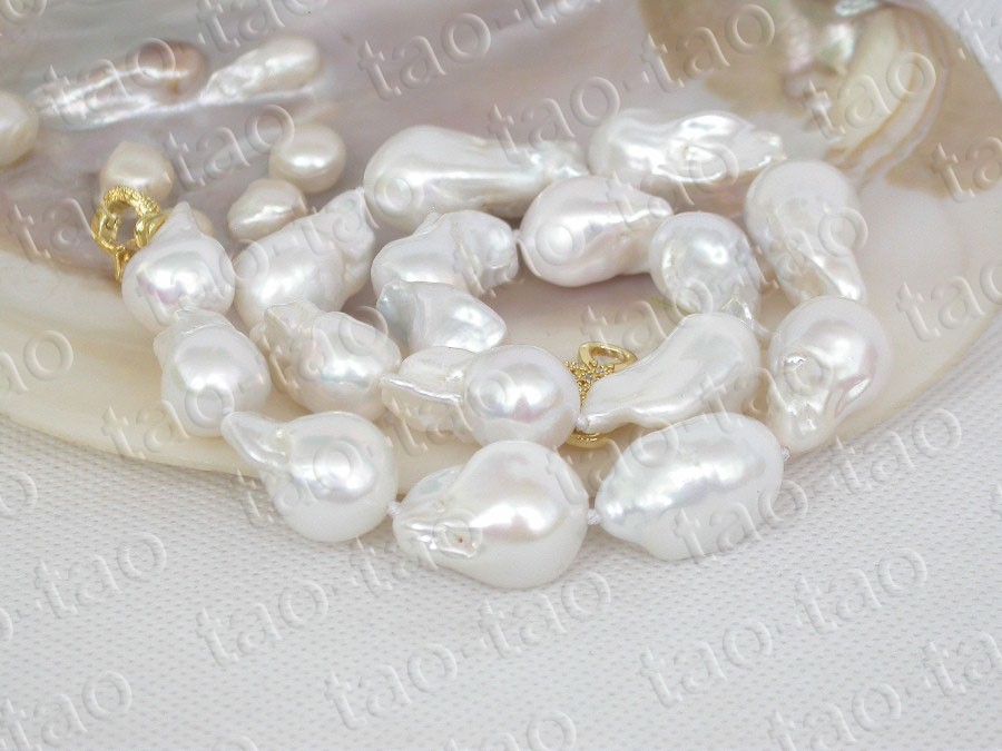 AAA Luster natural 17.5″ 28mm baroque white Reborn keshi pearls necklace