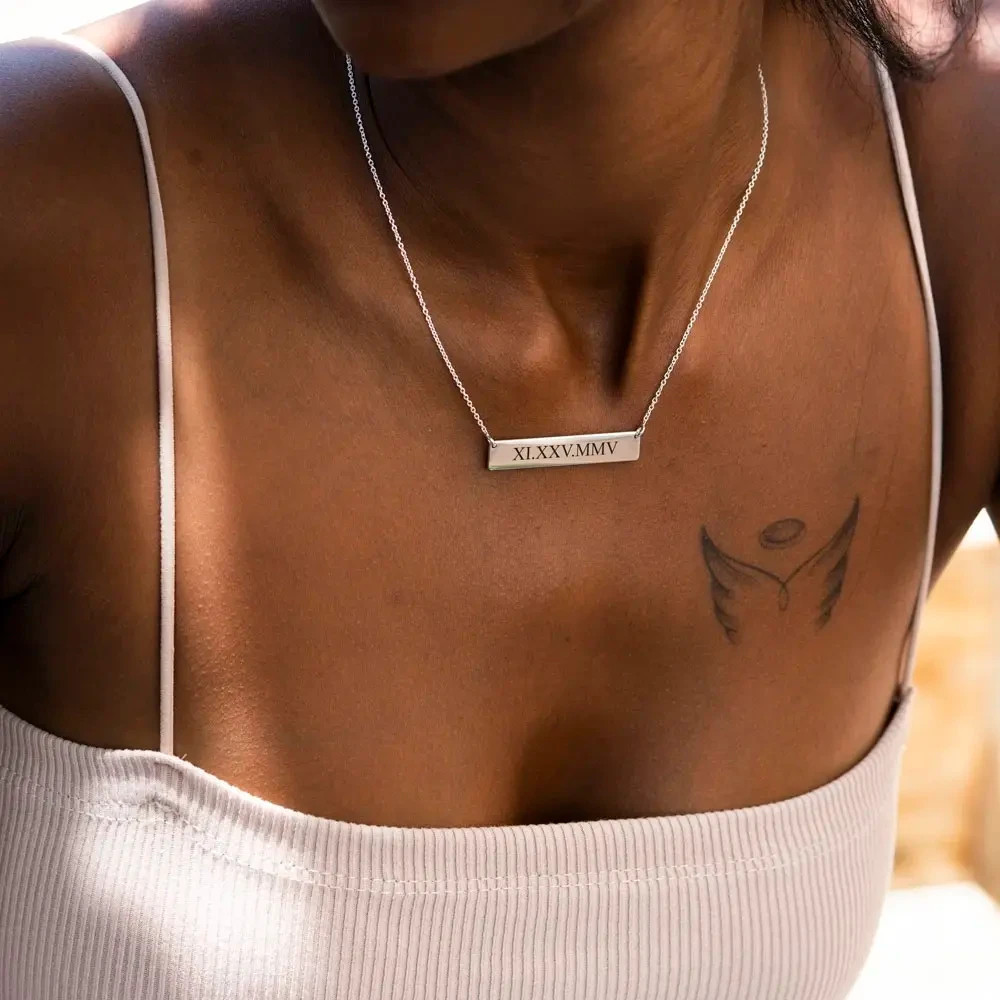 Roman Numeral Date Sterling Silver Necklace Personalized Custom Gift Handmade
