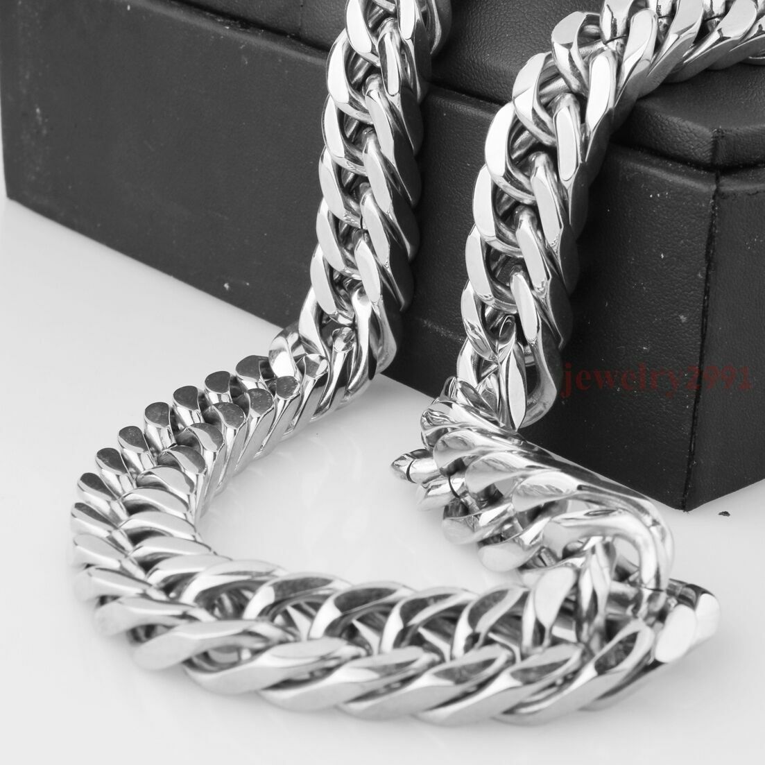 Men Stainless Steel Large Heavy Silver 17MM Curb Chain Link Necklace or Bracelet