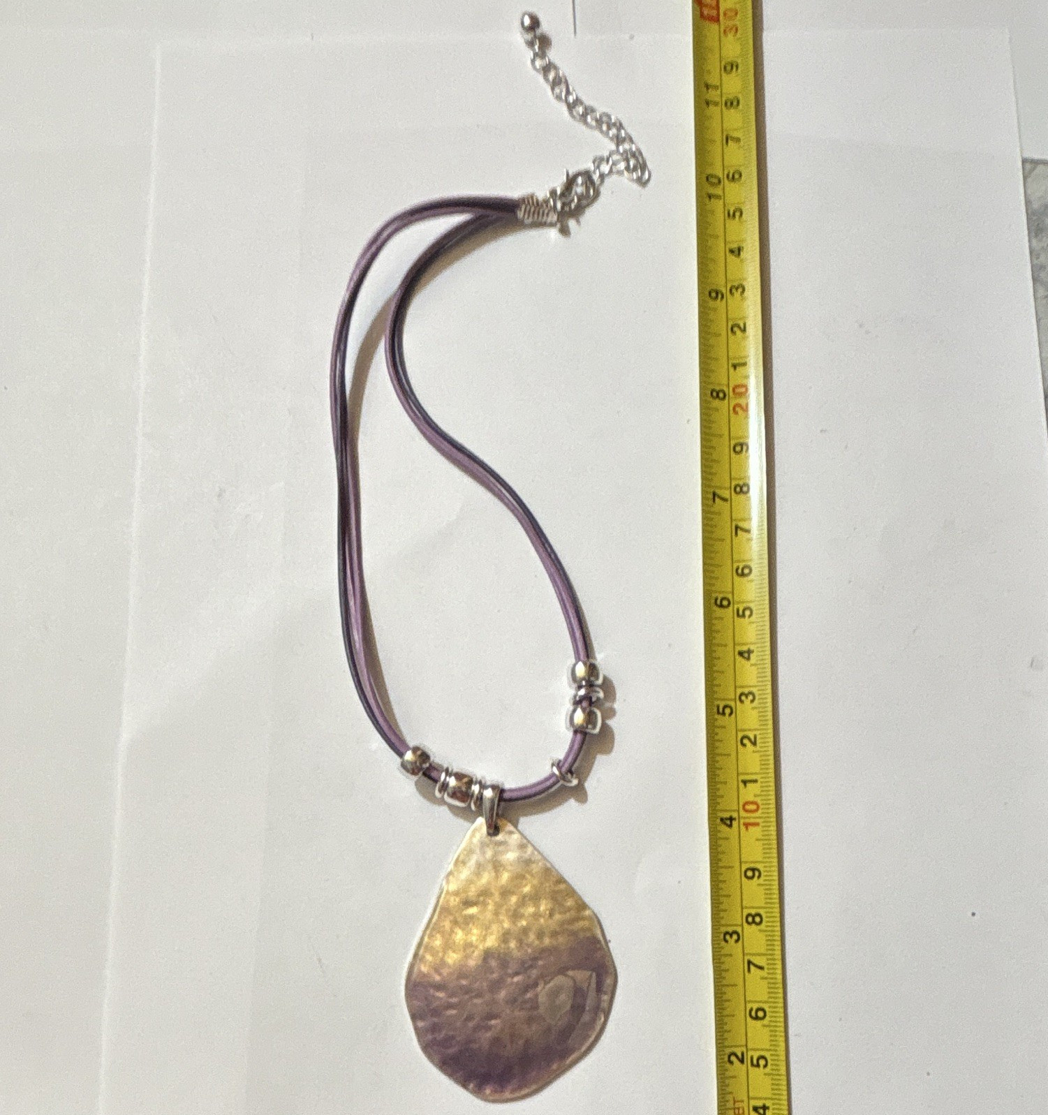 Purple Cord Necklace Teardrop Charm Pendant Silver Tone Lobster Clasp 18 in