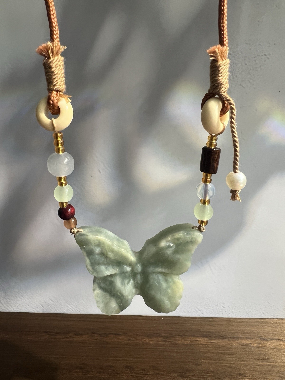 Natural sleeve jade butterfly hand-knitted rope necklace