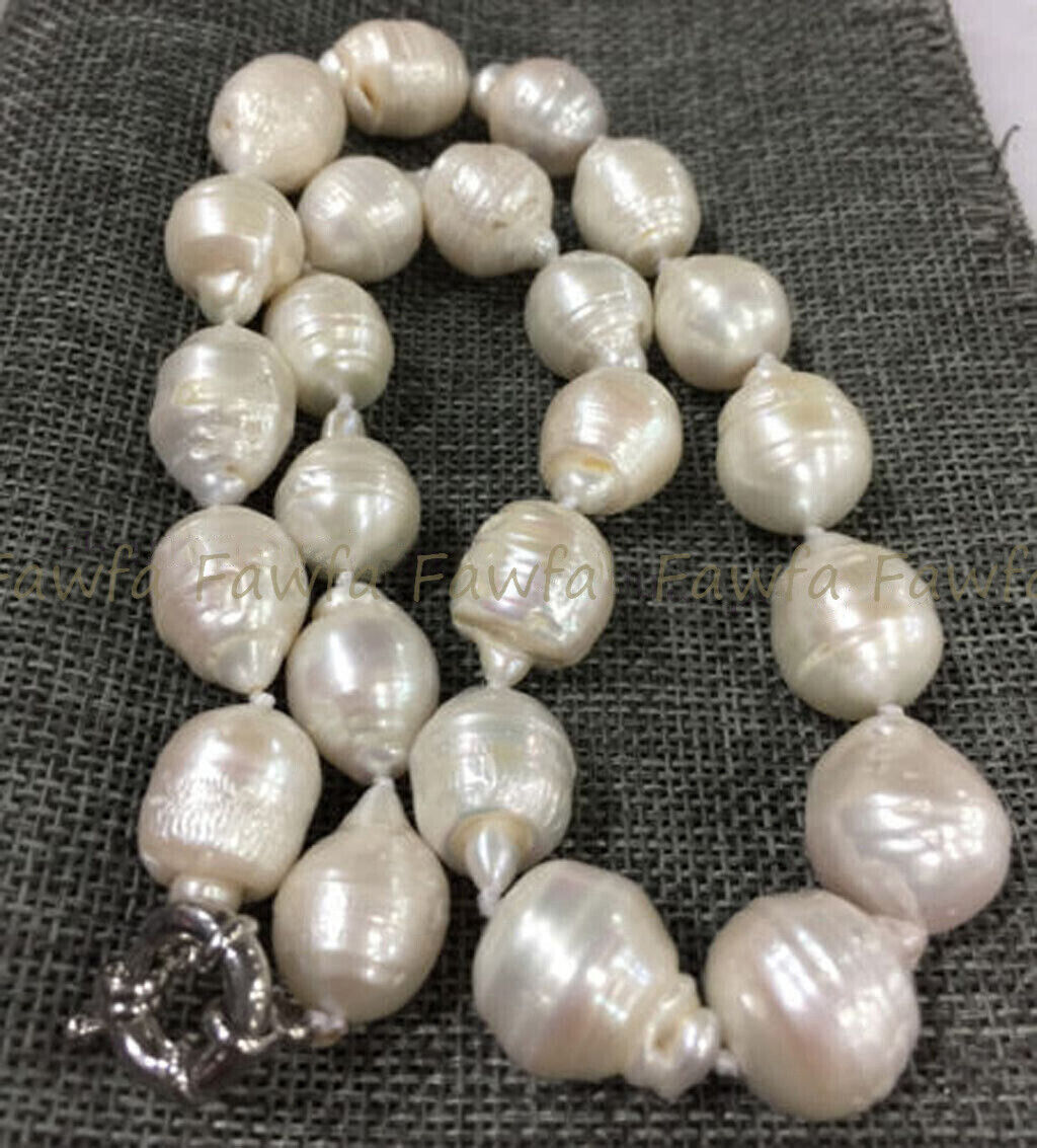 RARE HUGE 15x20MM WHITE SOUTH SEA BAROQUE KESHI AKOYA PEARL NECKLACE 14-36″