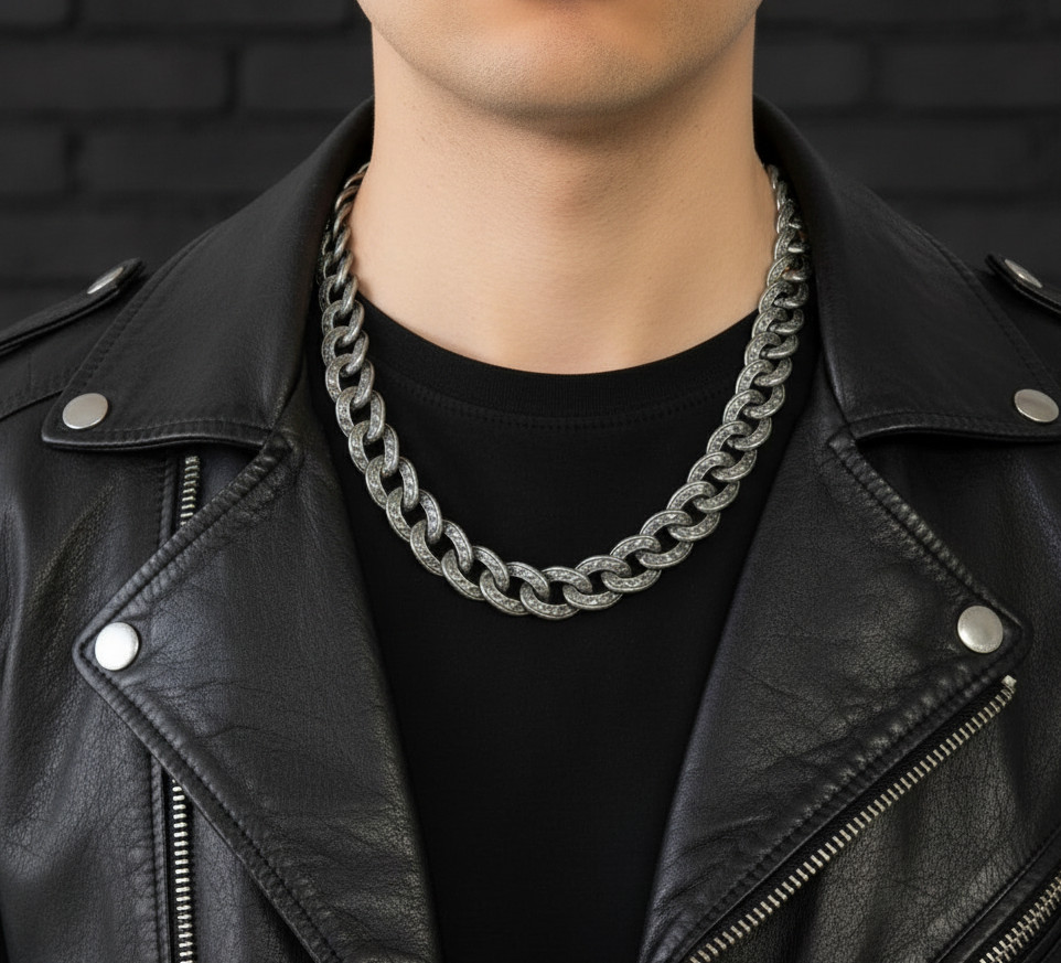 Men’s 17mm Large Tattoo Curb Link Chain Necklace Stainless Steel 50