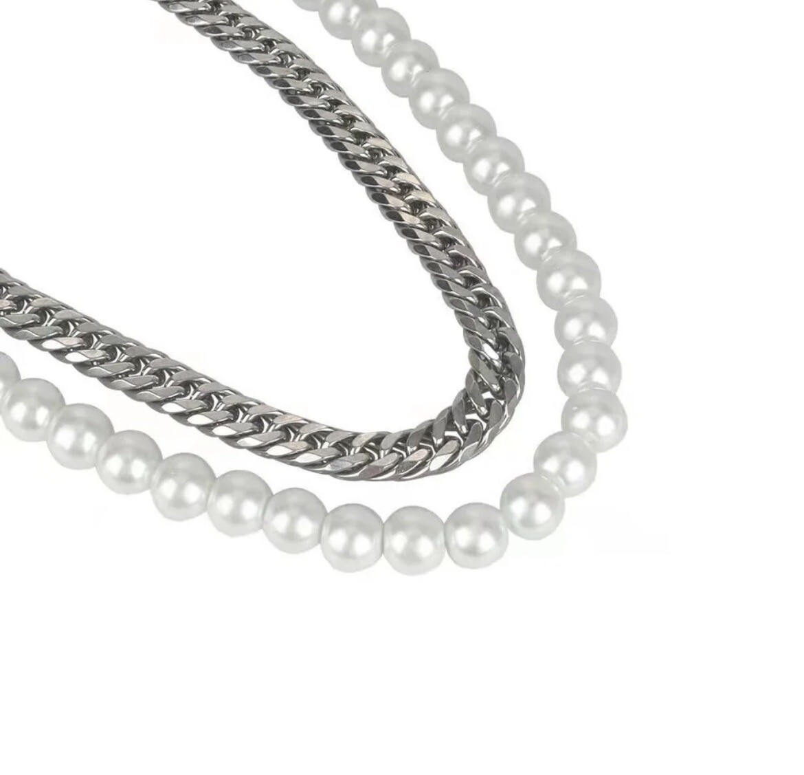 Men’s Fashion Double Layer Pearl Chain Layered Necklace 512