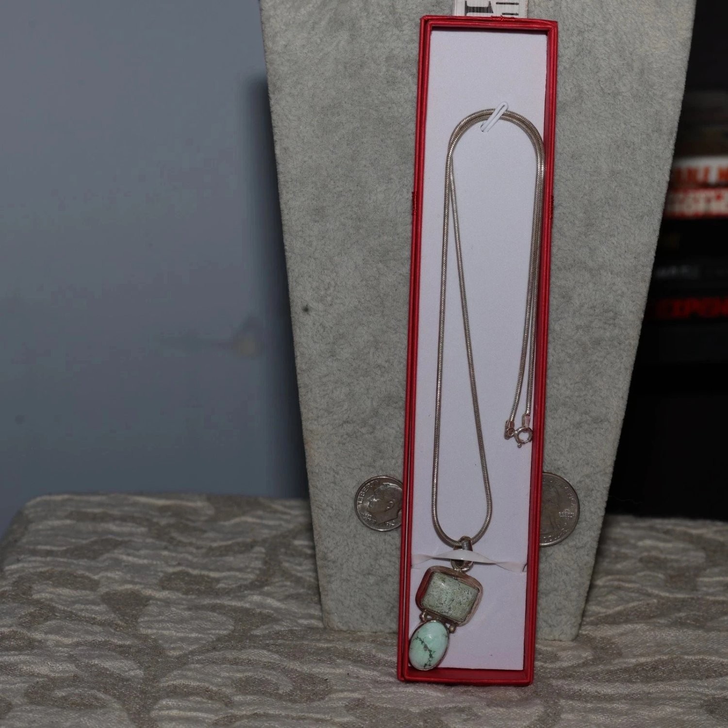 Han Sterling Silver Turquoise Pendant Necklace 925 Italy Snake Chain 16″ Boxed