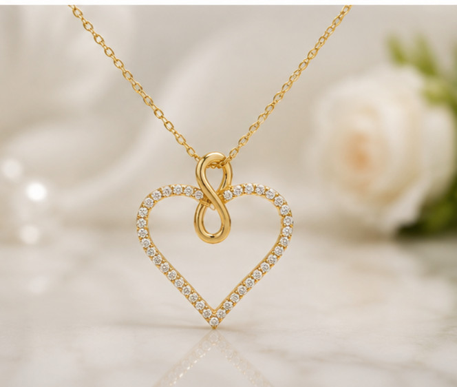 Elegant Heart Pendant Necklace – Round Simulated Diamond 14K Yellow Gold Plated