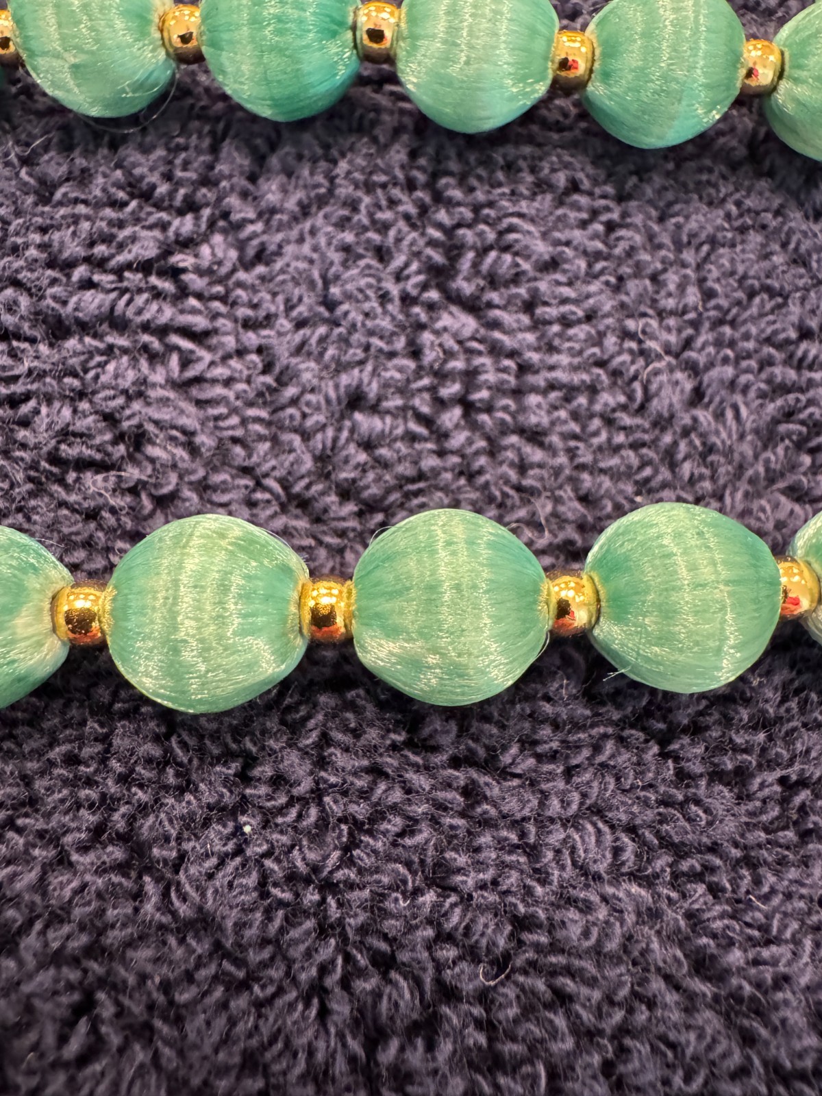 Set of 3 colors -30″ Silk Thread Wrapped Bead Necklace Gold Tone Spacers 12mm
