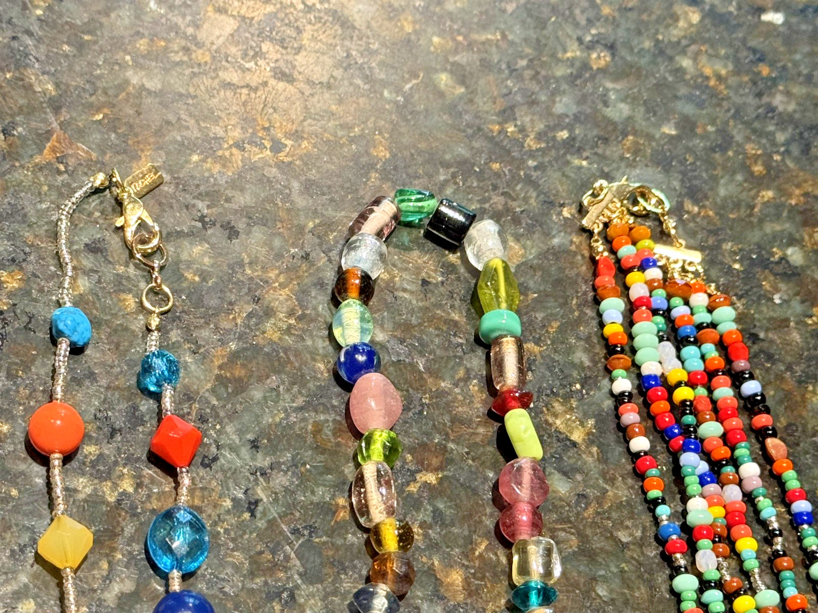 3 Long Necklaces Lot Colorful Glass/Stones/Plastic Beads Various 15-19” Long