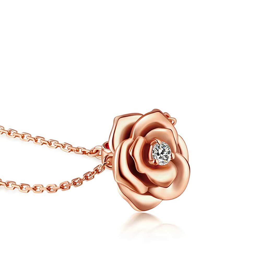 18k Rose Gold Plated CZ Stone Flower Pendant Necklace Jewelry Gift For Women 18″