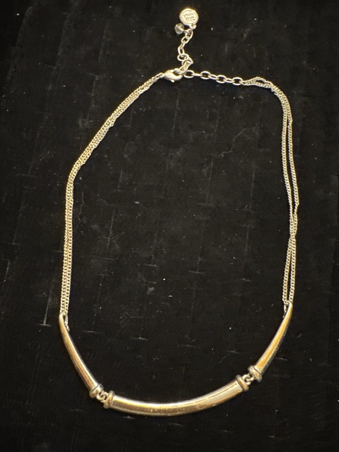 Dana Buchman Two Tone Curved Bar Necklace Gold Silver Tone Modern Minimalist