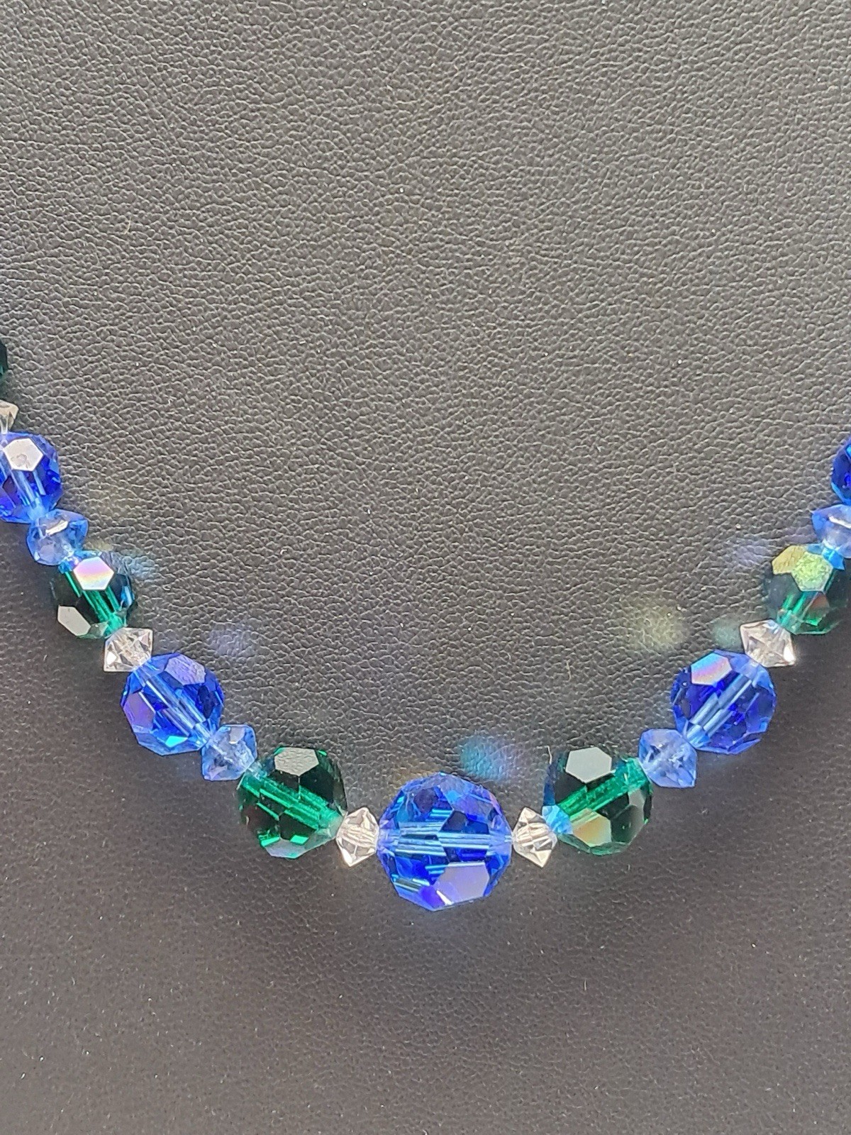 Blue Green Faceted Crystal Glass Beaded Necklace Cobalt Emerald 18-21 Inch