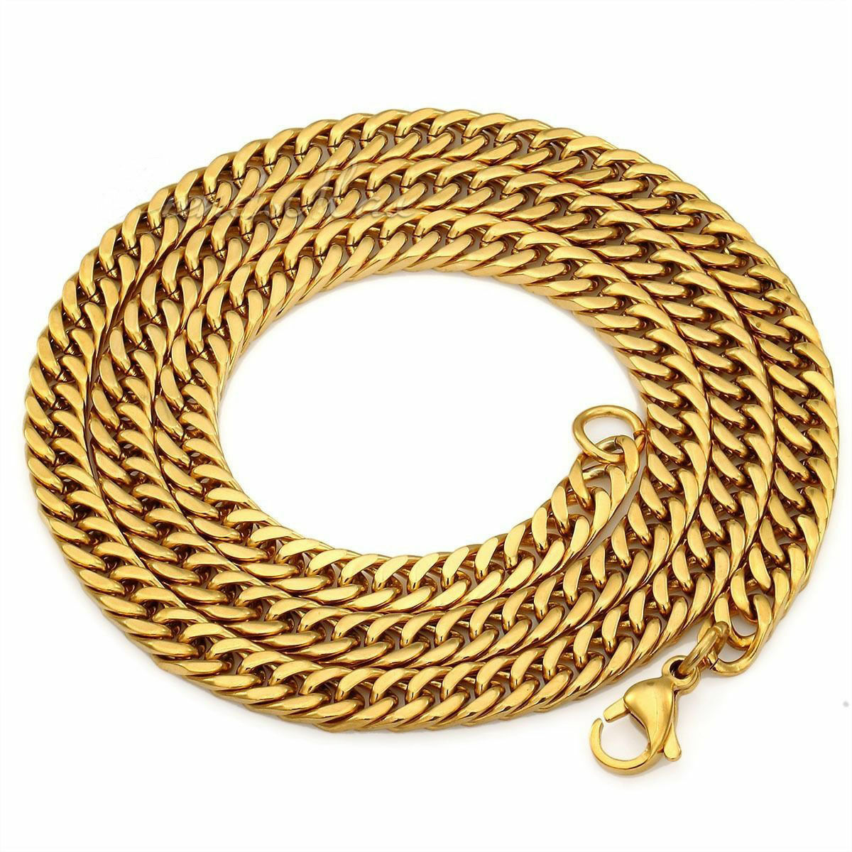 6/8/10/12/14mm Mens Boys 316L Stainless Steel 18K Gold Curb Cuban Chain Necklace