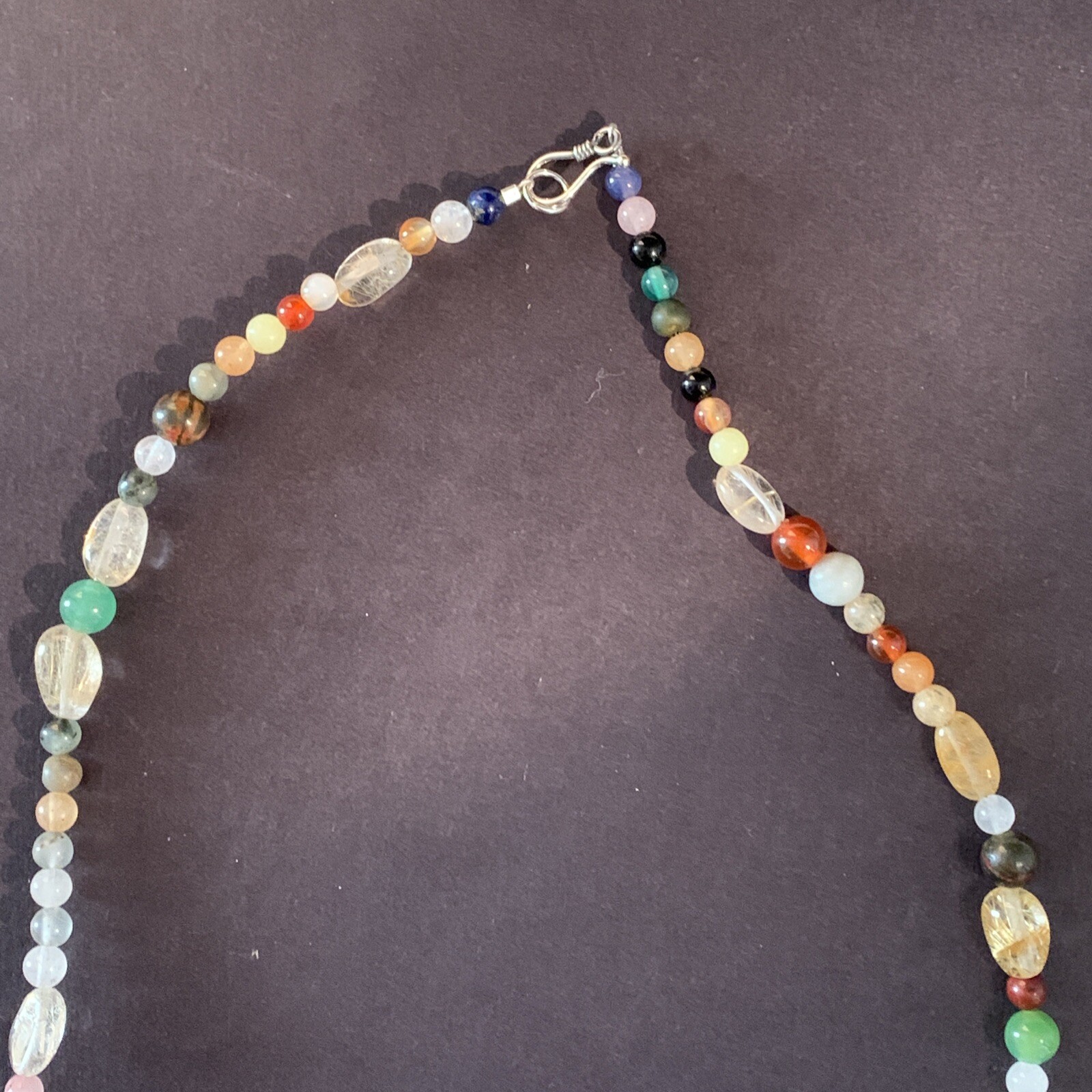 AS32 Handmade In USA 925 Sterling Silver Sem-Precious Stones About 18” Necklace