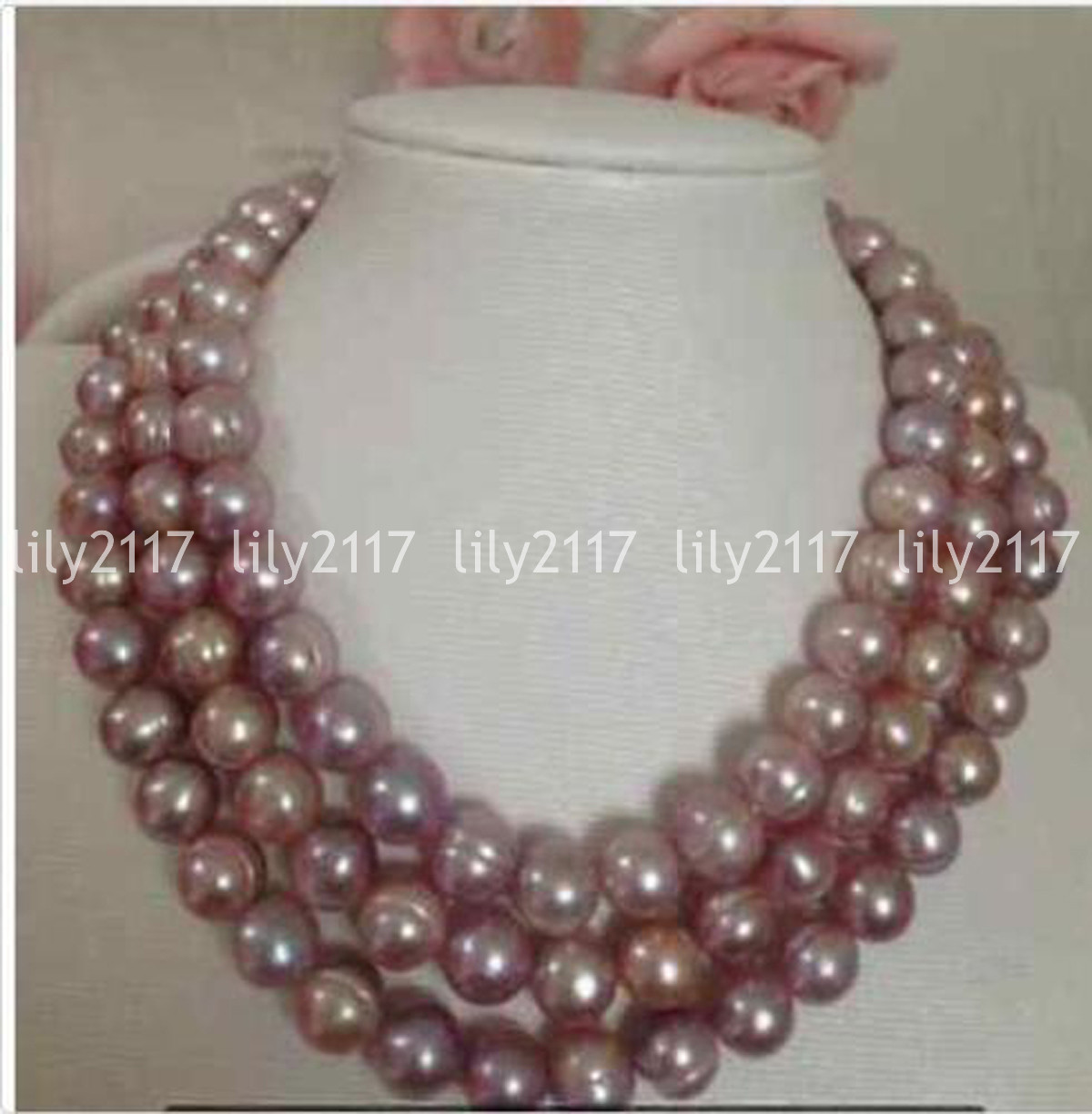 Beautiful Natural 9-10mm south sea pink lavender baroque pearl necklace 48”